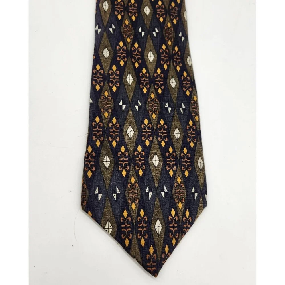 GRAHAM & LOCKWOOD London‎ Men's Silk Tie Geometric Black/Yellow/Beige EUC